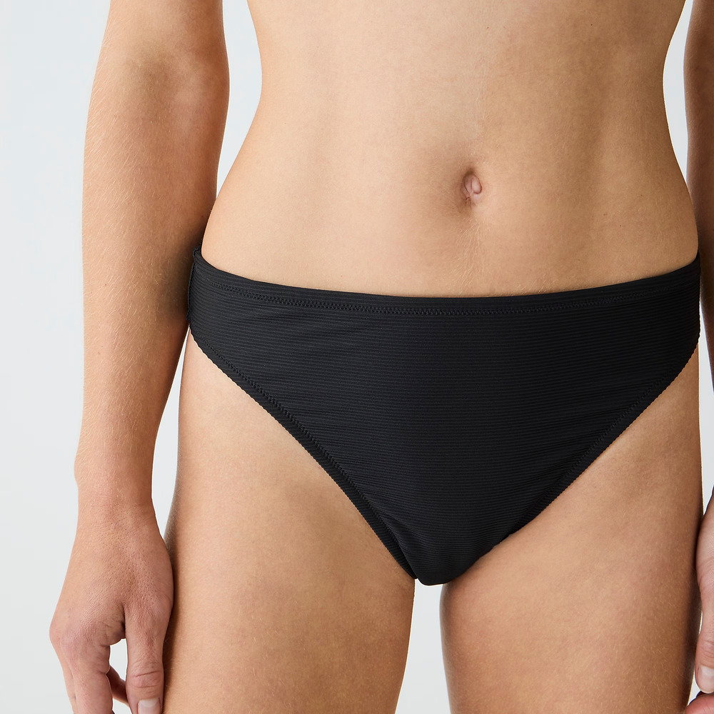 New J. Crew Black Ribbed High Rise Waisted Cheeky Bikini Swim Suit Bottom Medium